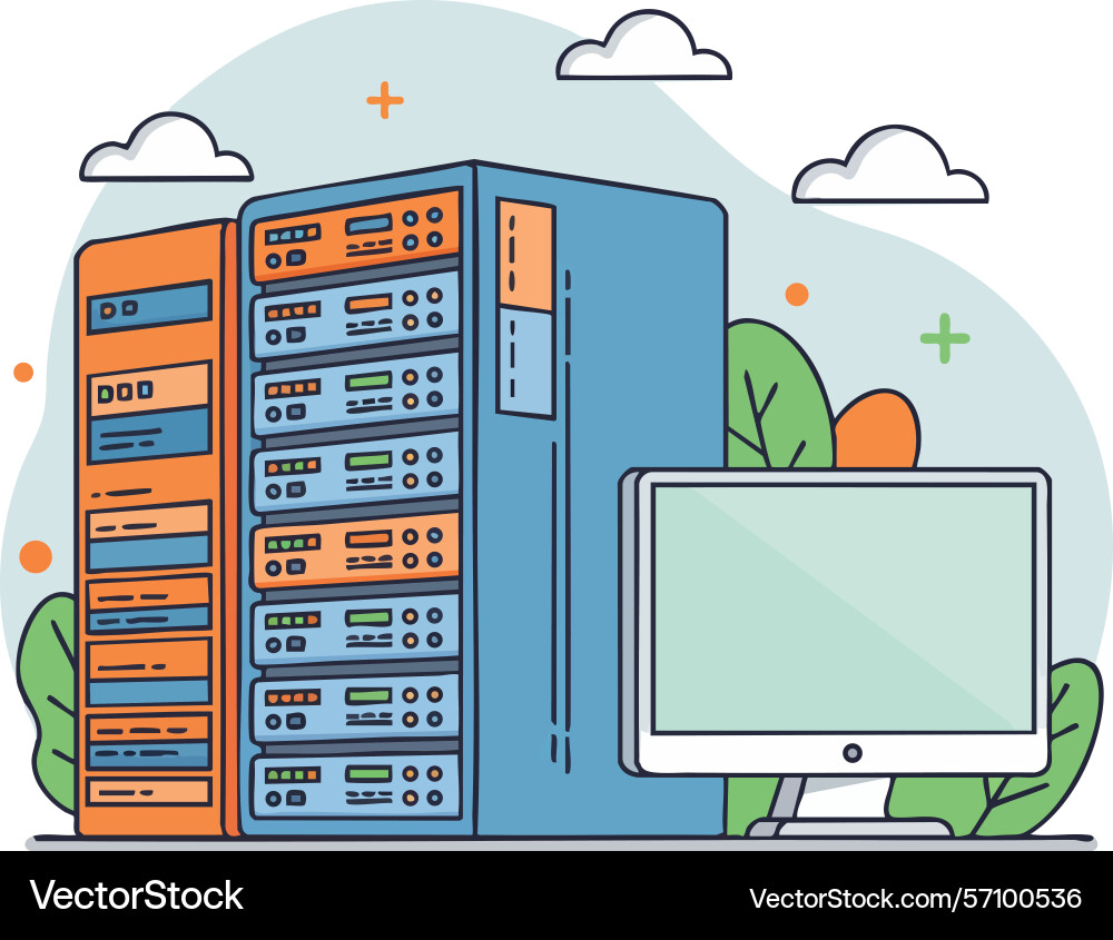 Server rack and desktop computer technology data Vector Image