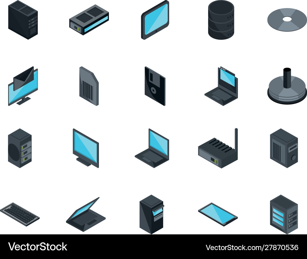 Technology hardware device computer icons set vector image