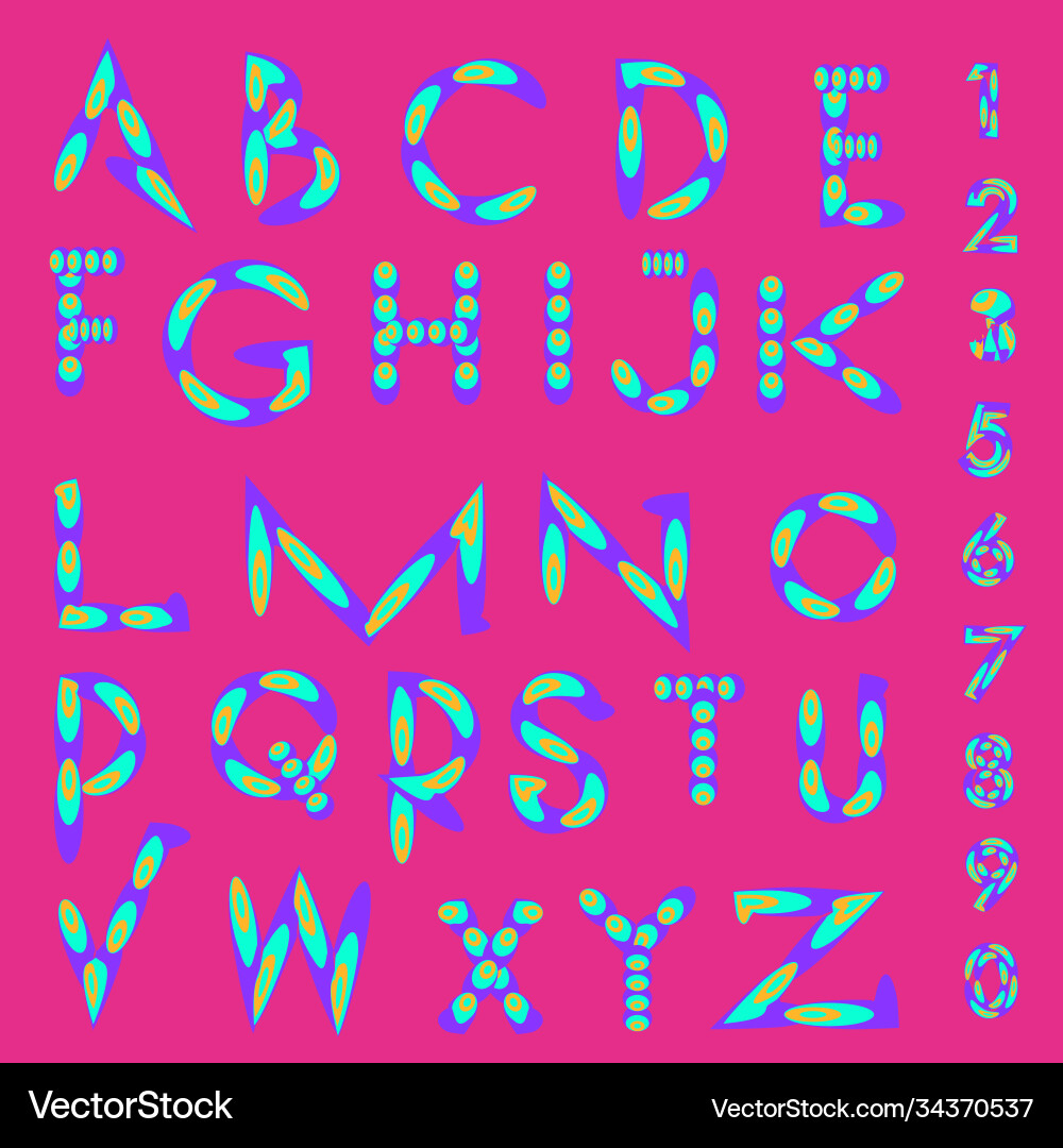 Abstract colorful font and alphabet vector image