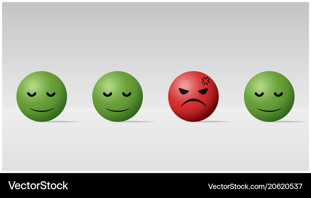 Angry face ball among calm balls background Vector Image