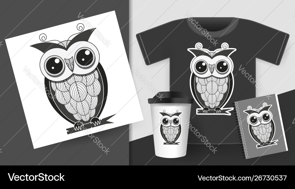 Bird owl with feathers on a tree branch design Bird owl with feathers on a tree branch design Vector Image