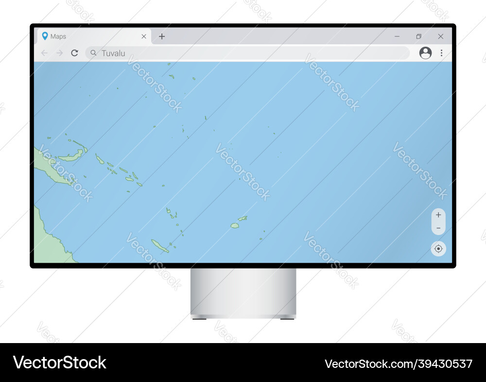 Computer monitor with map of tuvalu in browser Vector Image