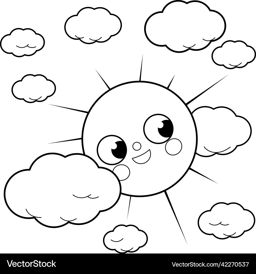 Cute sun and clouds Royalty Free Vector Image - VectorStock