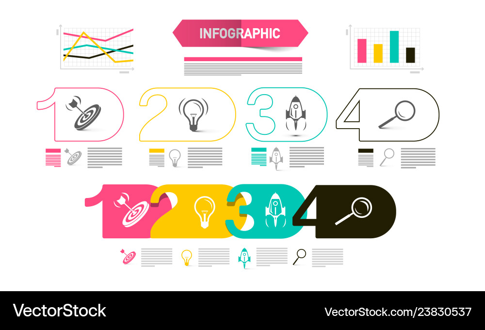 Four steps modern web presentation with graphs Four steps modern web presentation with graphs vector image