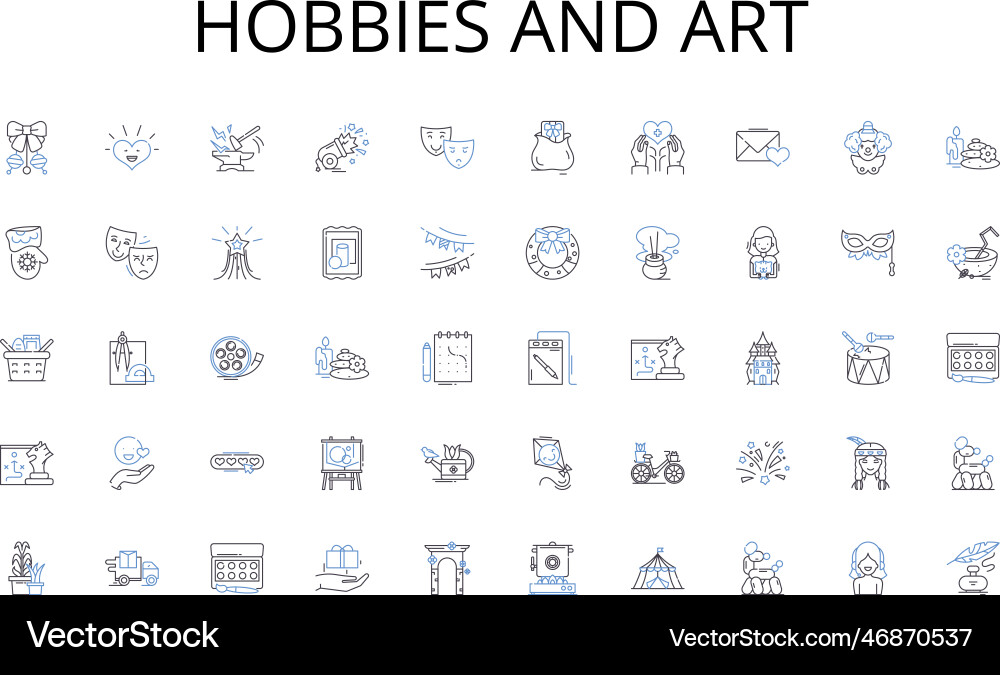 Hobbies and art line icons collection encryption Vector Image