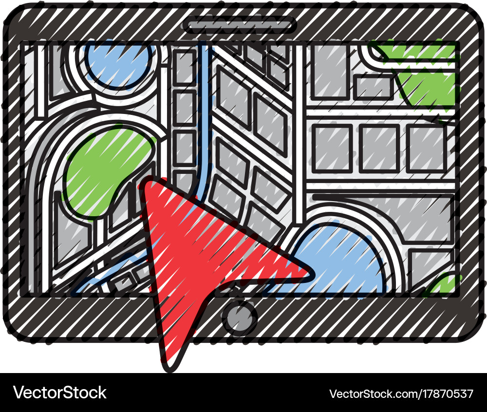 Navigation gps device and city map with pins vector image