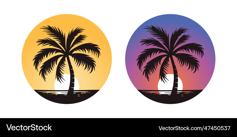 Palm trees tree icon set isolated Palm trees tree icon set isolated vector image