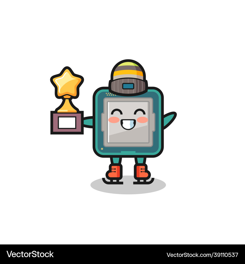 Processor cartoon as an ice skating player hold Processor cartoon as an ice skating player hold vector image