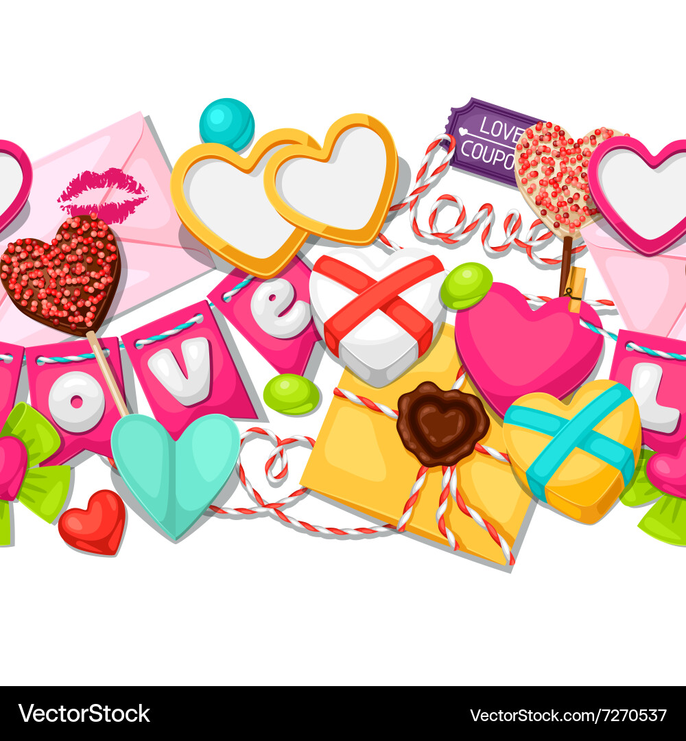 Seamless pattern with hearts objects decorations vector image
