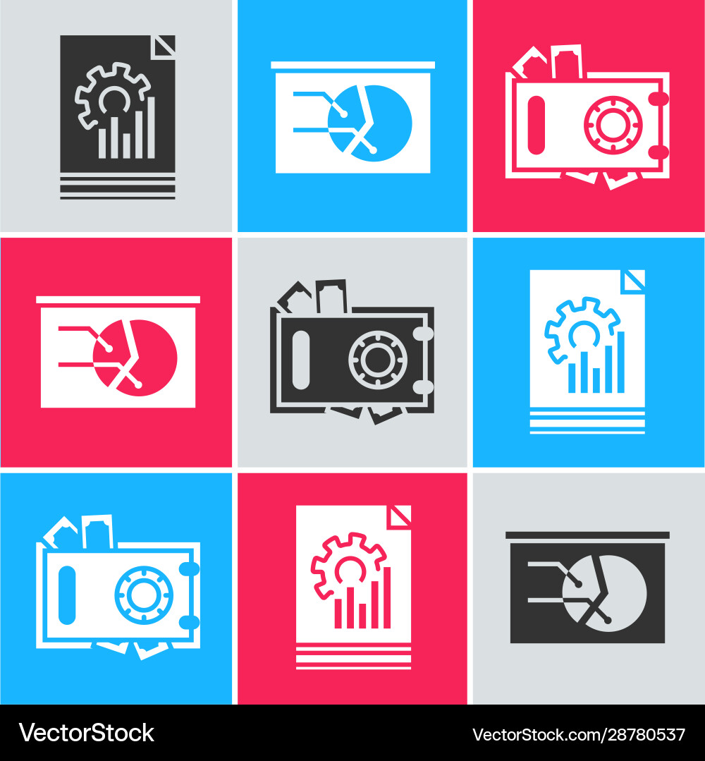 Set document with graph chart board vector image