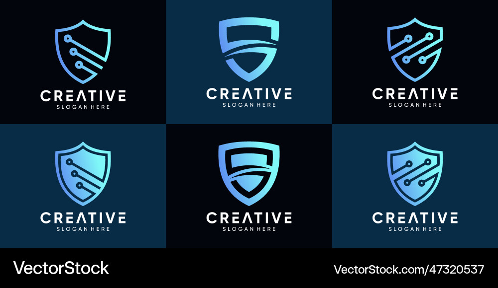 Set of shield logo with gradient tech style Set of shield logo with gradient tech style vector image
