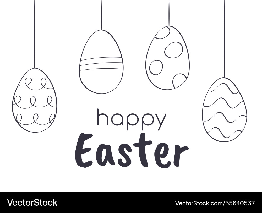 Set outline patterned eggs on string text happy Set outline patterned eggs on string text happy Vector Image