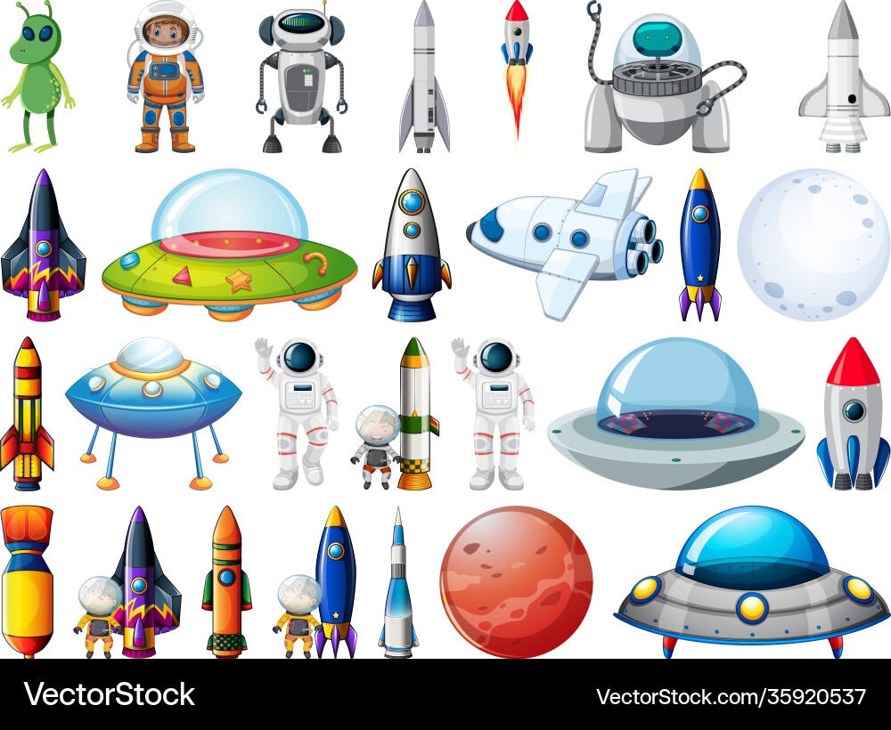Set space objects and elements isolated Set space objects and elements isolated vector image