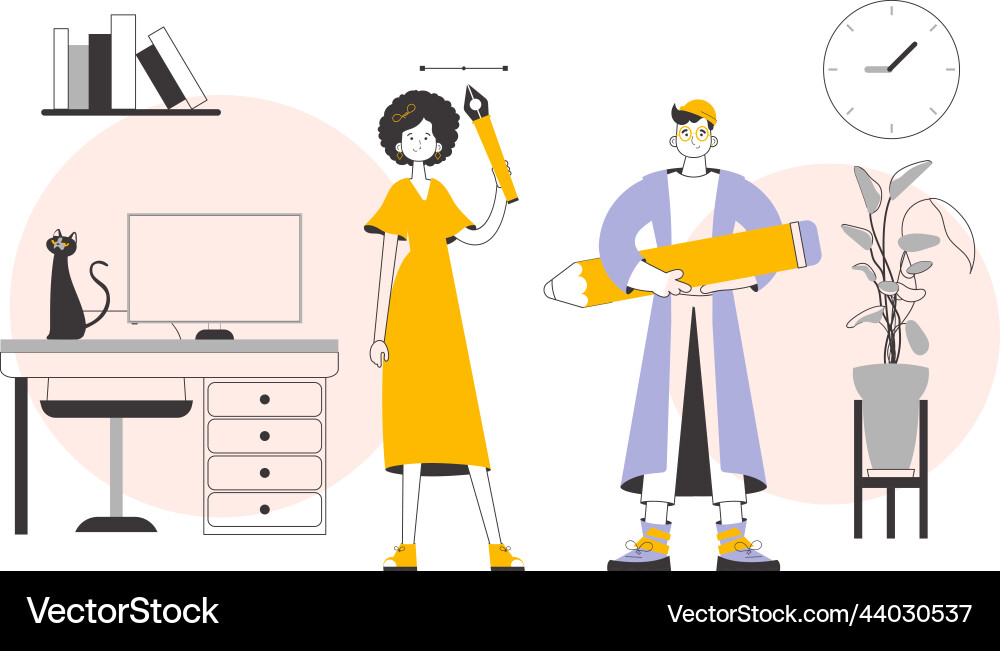 Team of graphic designers trendy linear style Team of graphic designers trendy linear style vector image