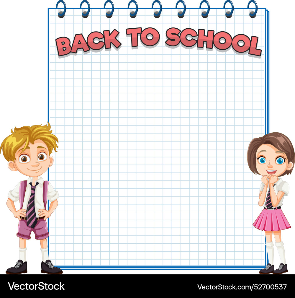 Two kids standing with a notebook background Two kids standing with a notebook background vector image