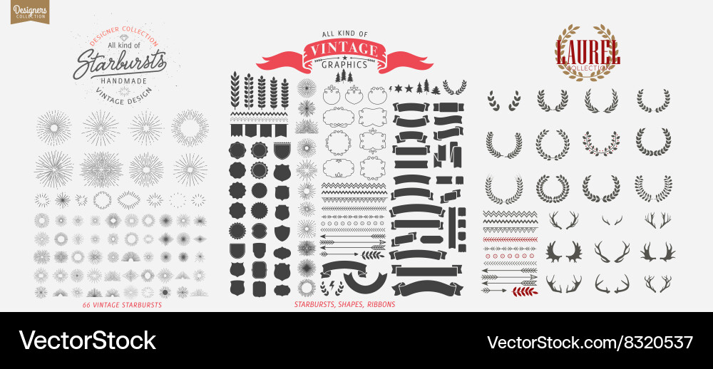 Vintage Starbursts & Ribbons Collection vector image