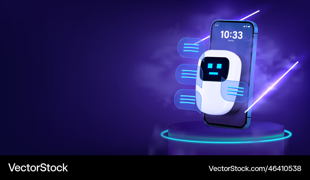 Communication with ai bot via mobile phone 3d Communication with ai bot via mobile phone 3d vector image