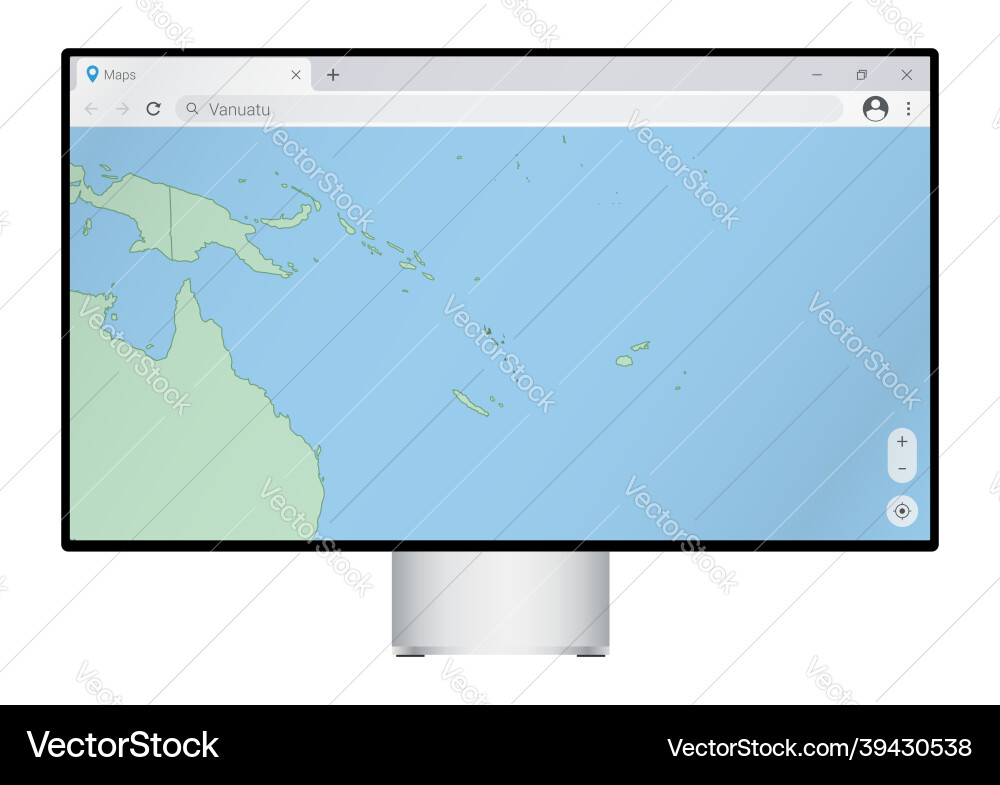 Computer monitor with map of vanuatu in browser Computer monitor with map of vanuatu in browser vector image