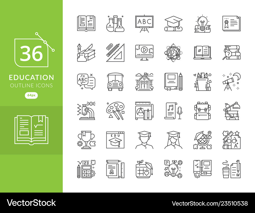 Education Line Icons - Flat Style Vector Image