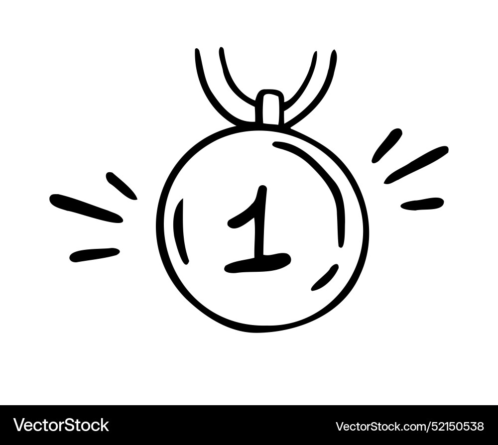 First place medal doodle outline gold hand First place medal doodle outline gold hand vector image