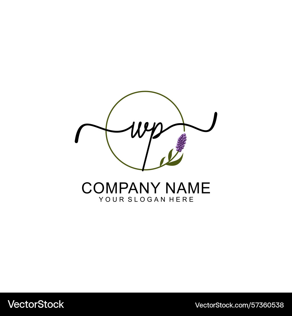 Handwritten wp initial logo with circle Vector Image