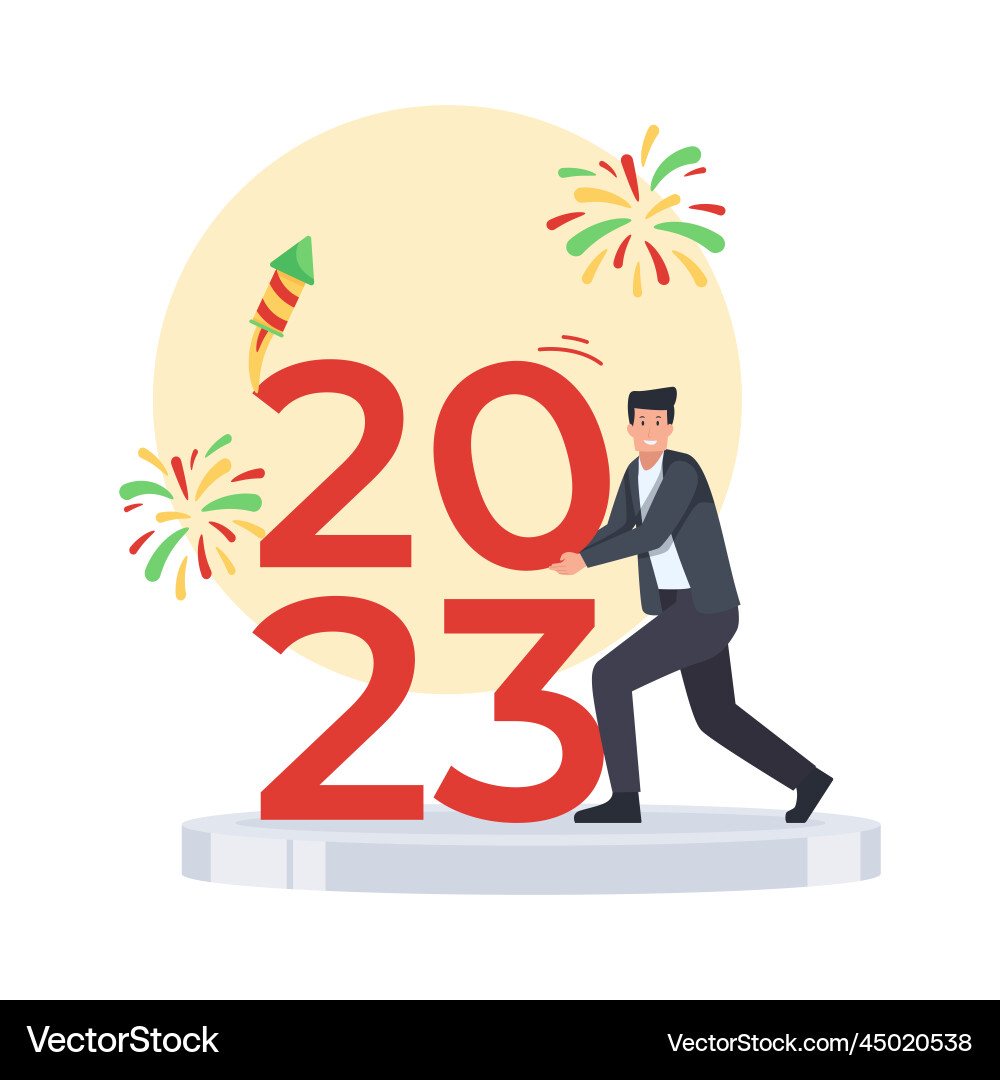 Man hold number of 2023 with fireworks behind Man hold number of 2023 with fireworks behind Vector Image
