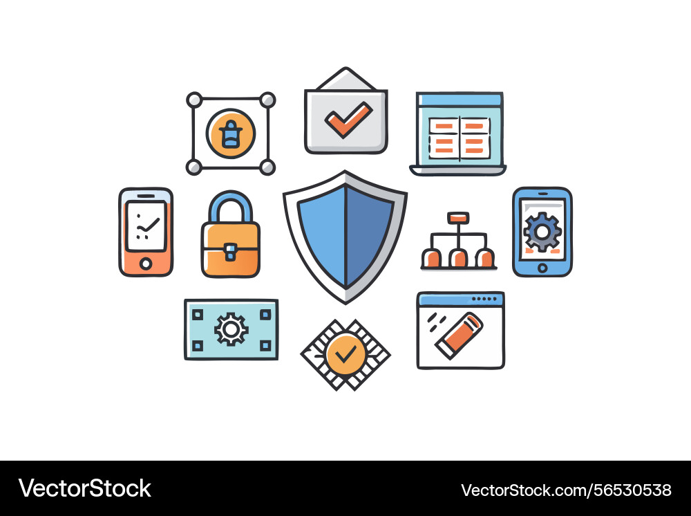 Security including locks shields database Vector Image