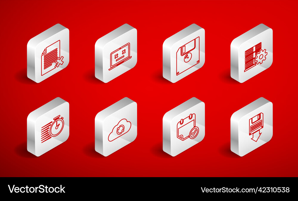 Set line floppy disk backup dead laptop server Vector Image