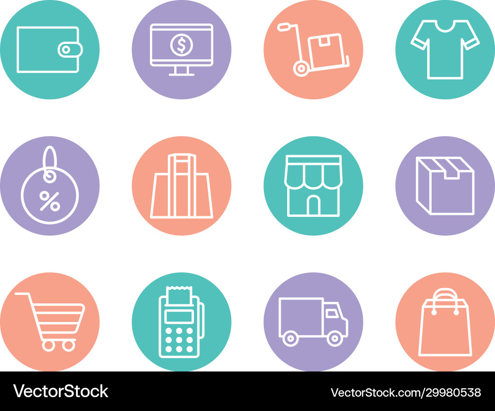 Shopping line and block style icon set vector image