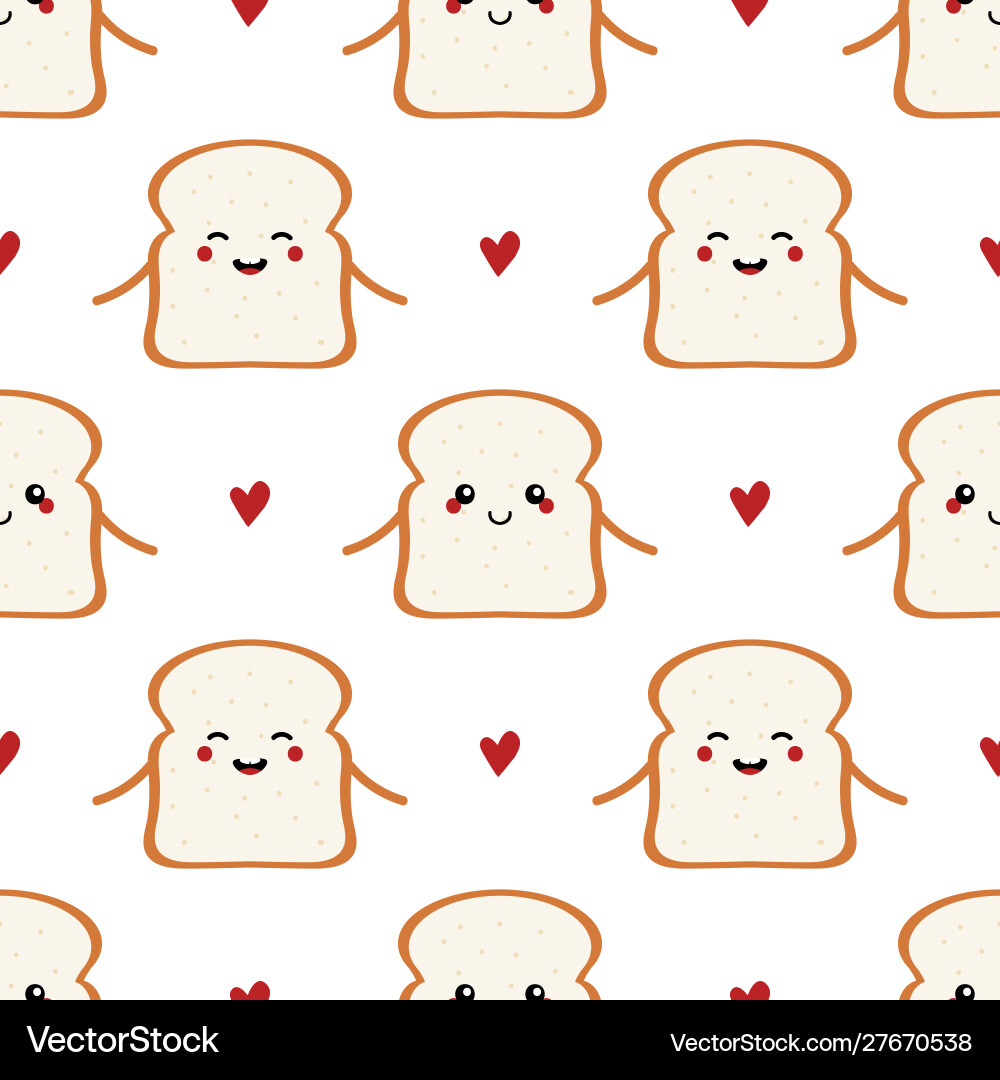 Toast bread characters and hearts seamless pattern Toast bread characters and hearts seamless pattern vector image