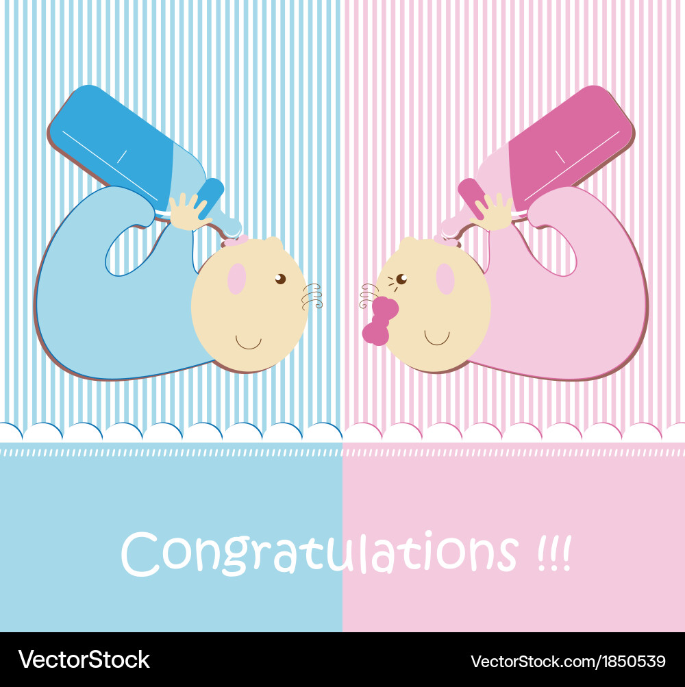 Adorable Twin Baby Jungen & Mädchen vektorbild