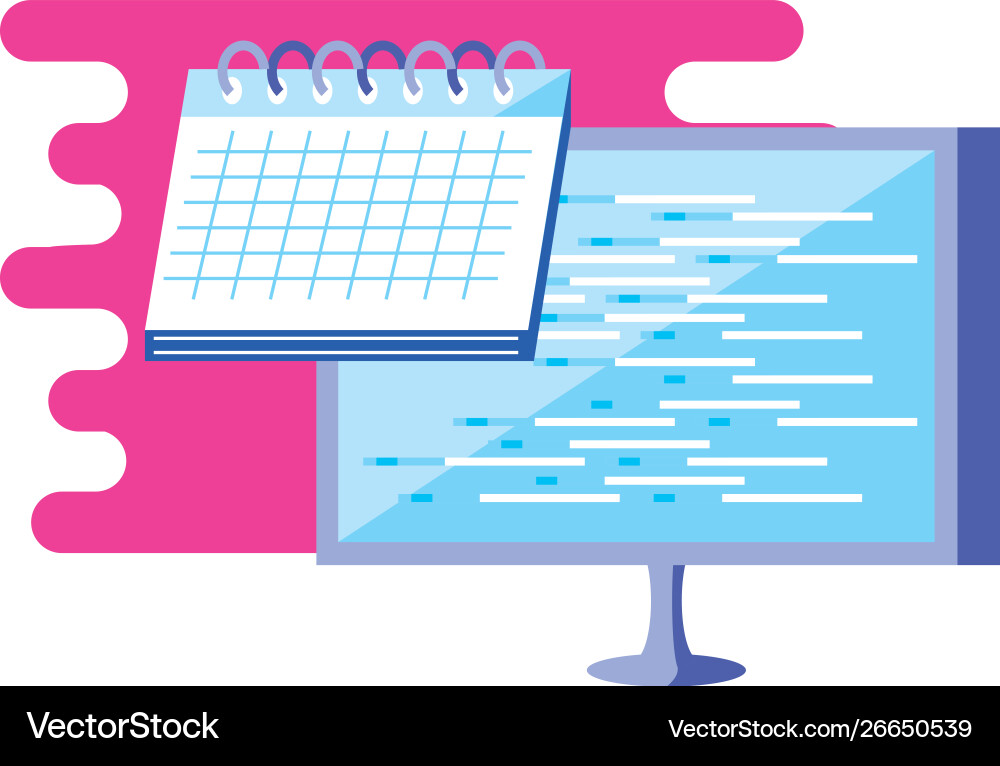 Computer monitor with calendar reminder date vector image