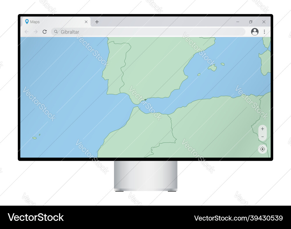 Computer monitor with map of gibraltar in browser vector image