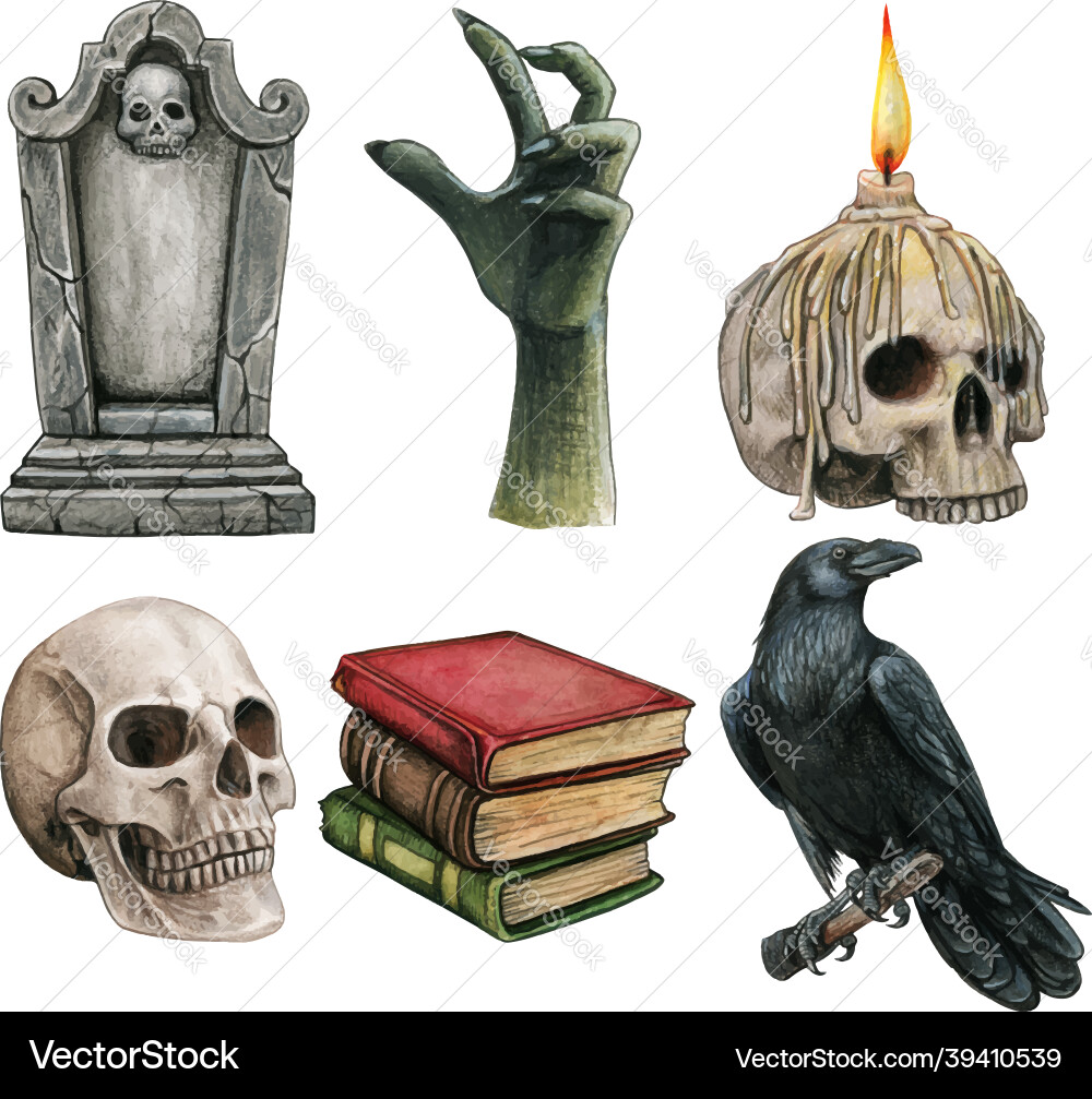 Gothic Halloween Watercolor Icon Set Vector Image