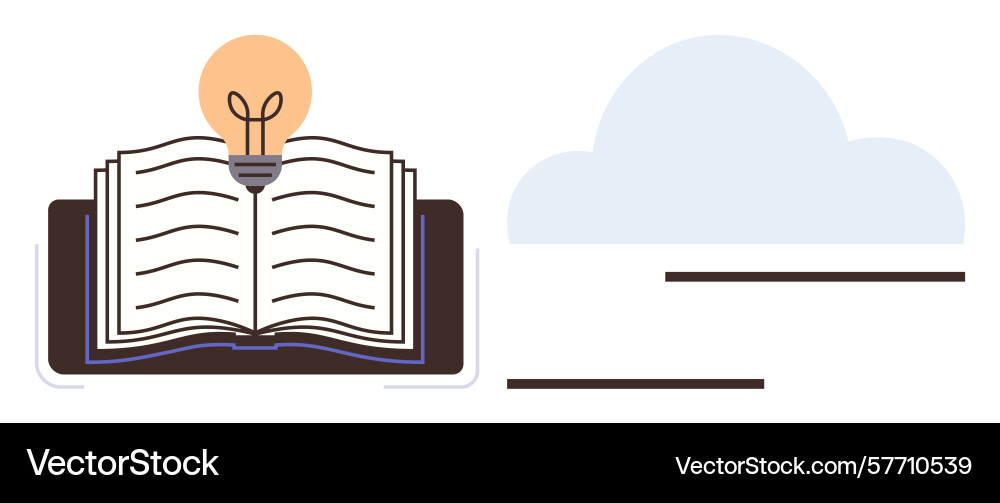 Open book with lightbulb and cloud representing Open book with lightbulb and cloud representing vector image