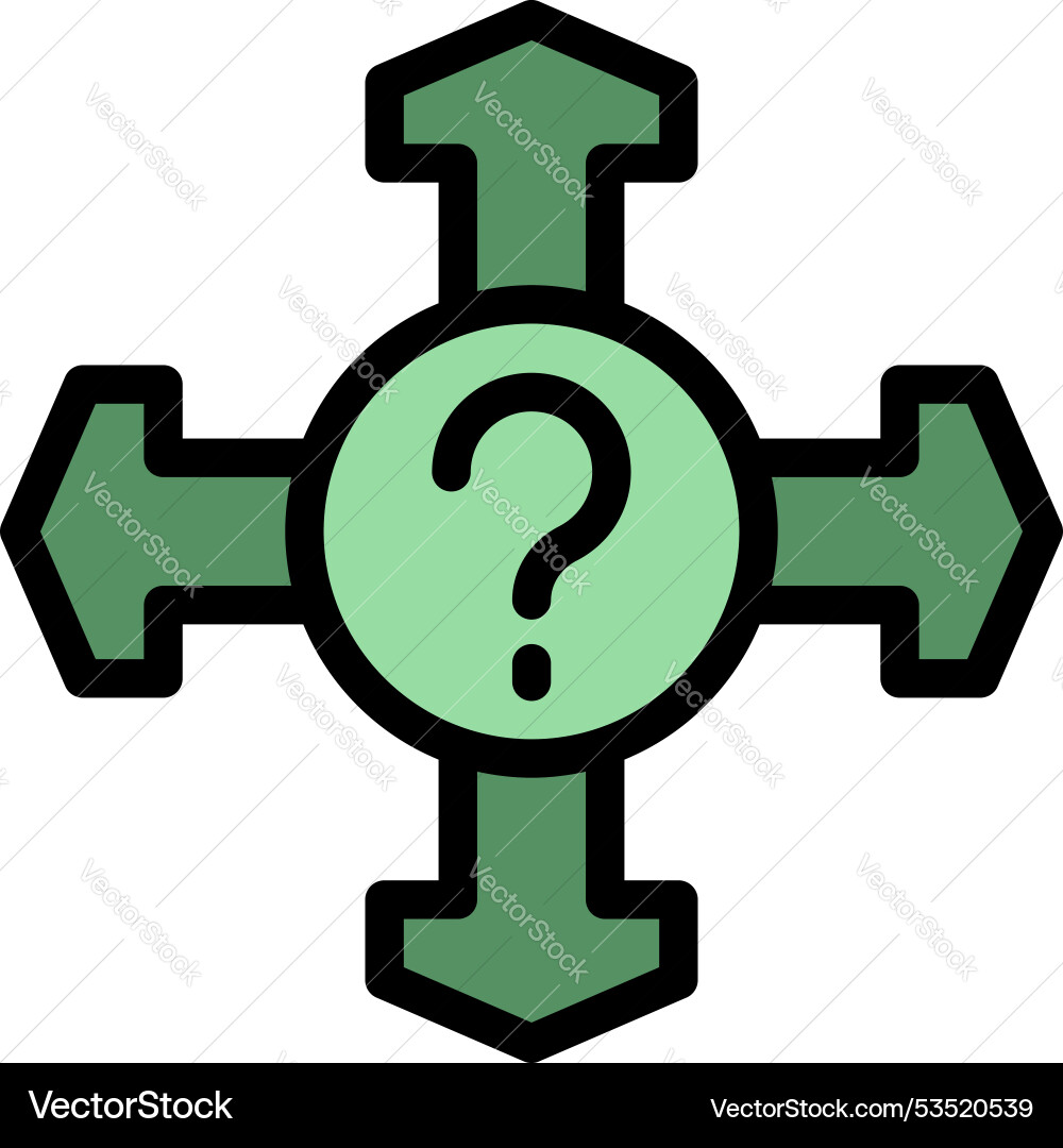 Question mark with arrows pointing in different Question mark with arrows pointing in different vector image