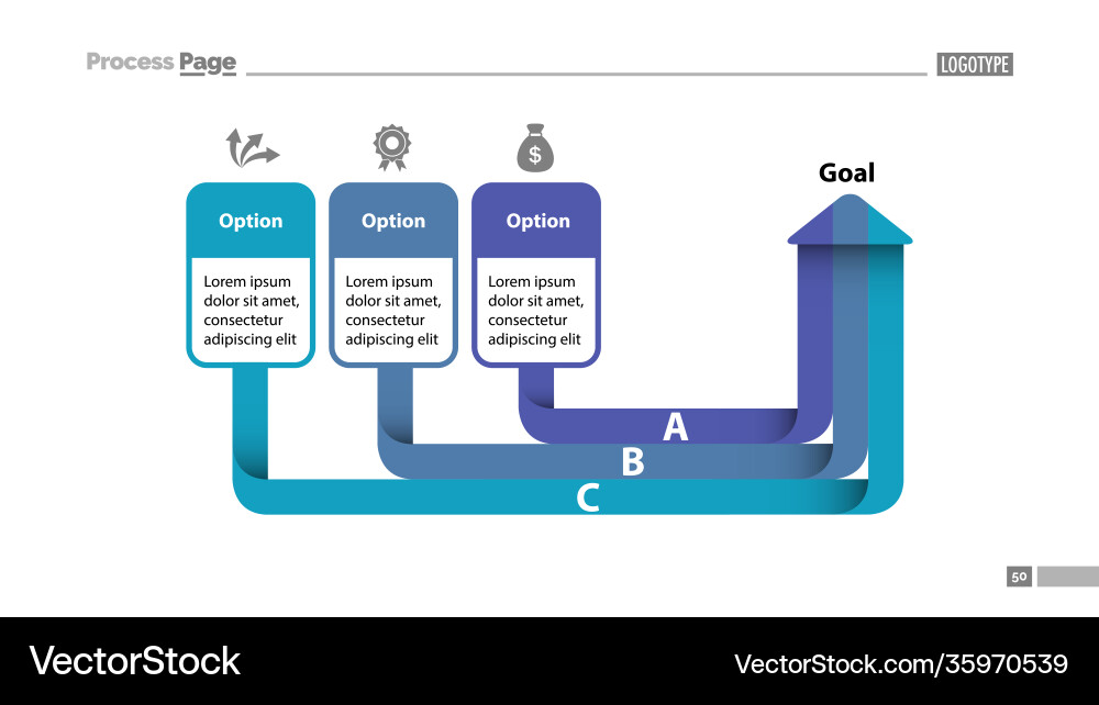 Three options arrow chart slide template vector image