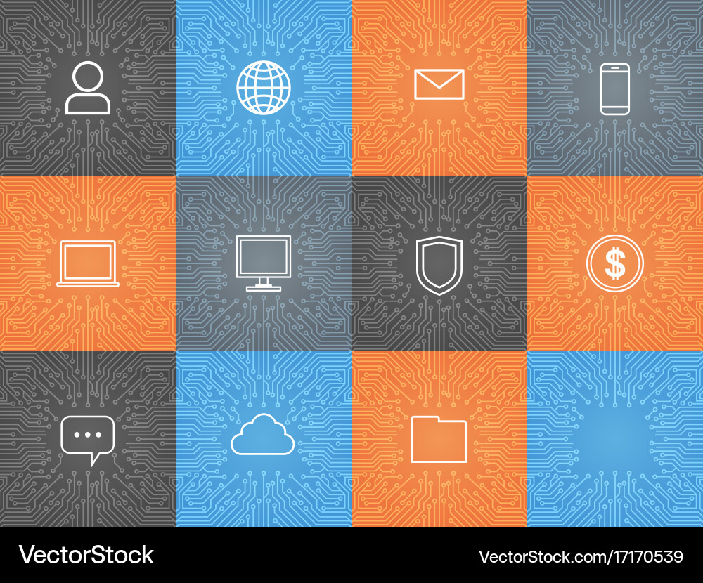 User internet icons set over computer chip vector image