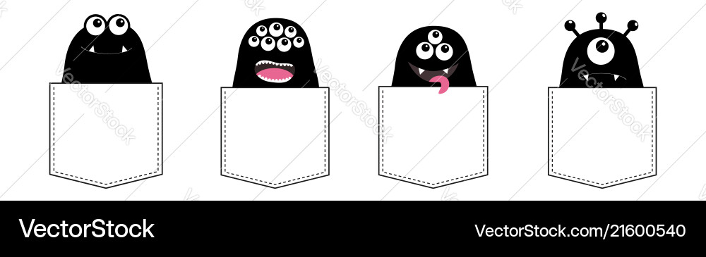Cartoon Monster Tasche Set schwarz Silhouette niedlich Cartoon Monster Tasche Set schwarz Silhouette niedlich vektorbild