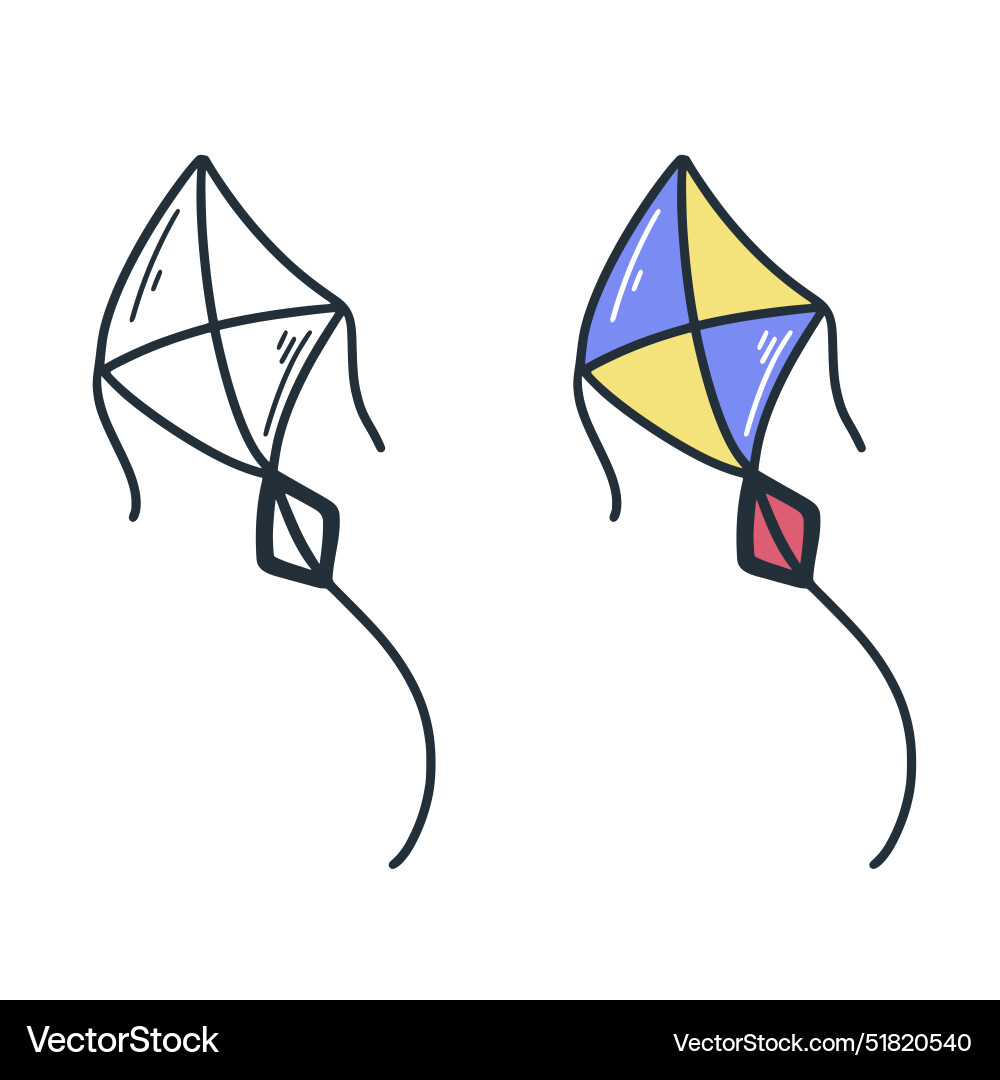 Flying kite colored and black doodle sketch style Flying kite colored and black doodle sketch style vector image