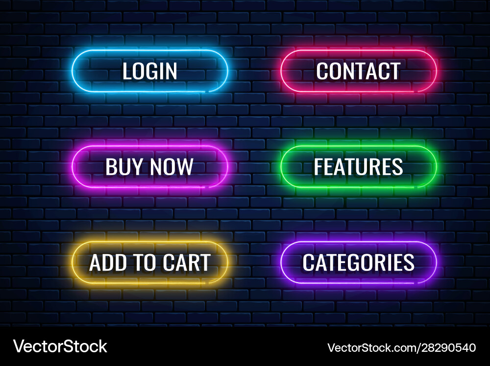 Glow neon buttons for internet store design set Glow neon buttons for internet store design set vector image