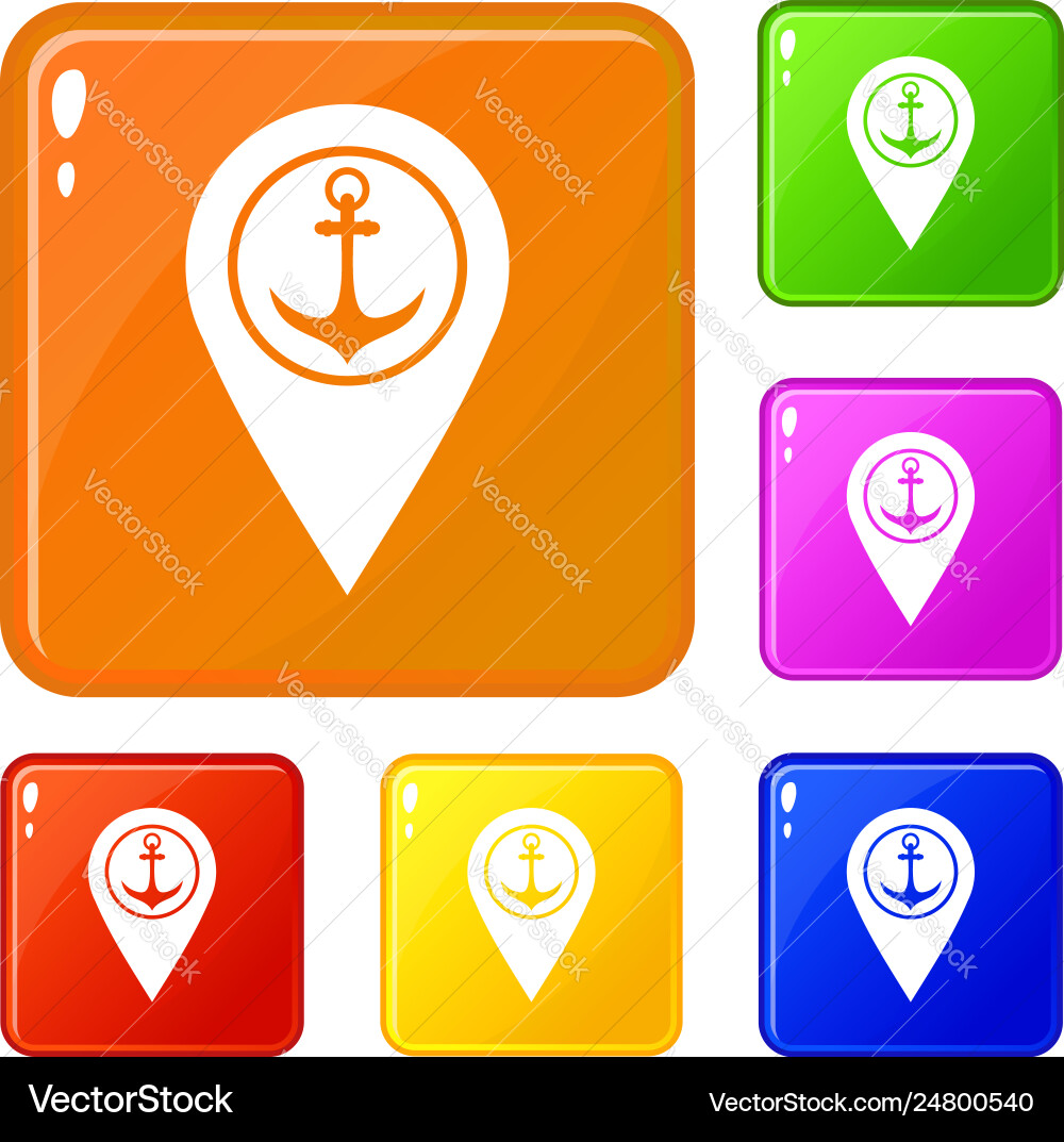 Map pointer with symbol anchor and sea port icons Map pointer with symbol anchor and sea port icons vector image