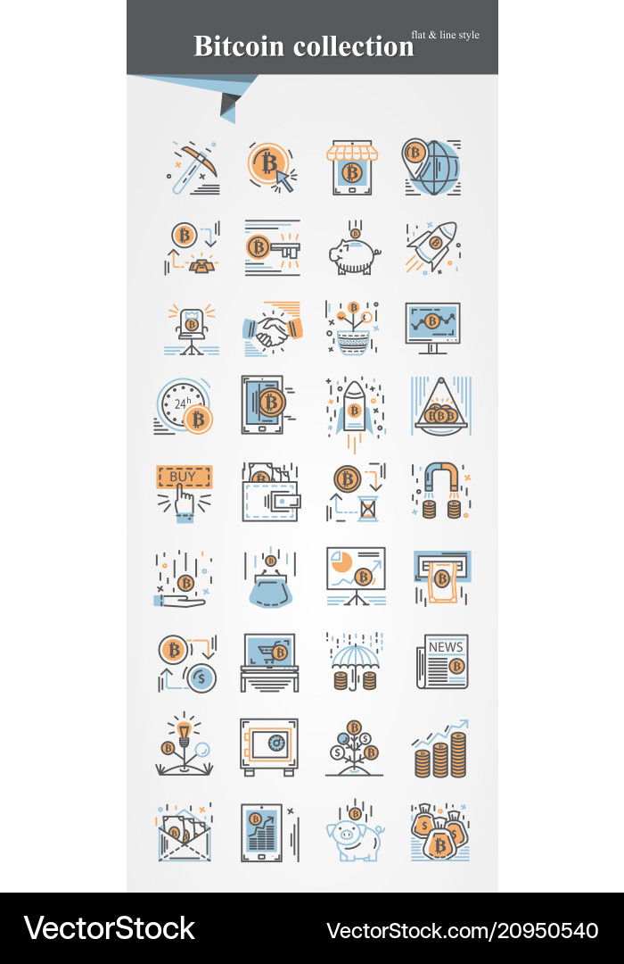 Modern Bitcoin Icon Set - Flat & Thin vector image