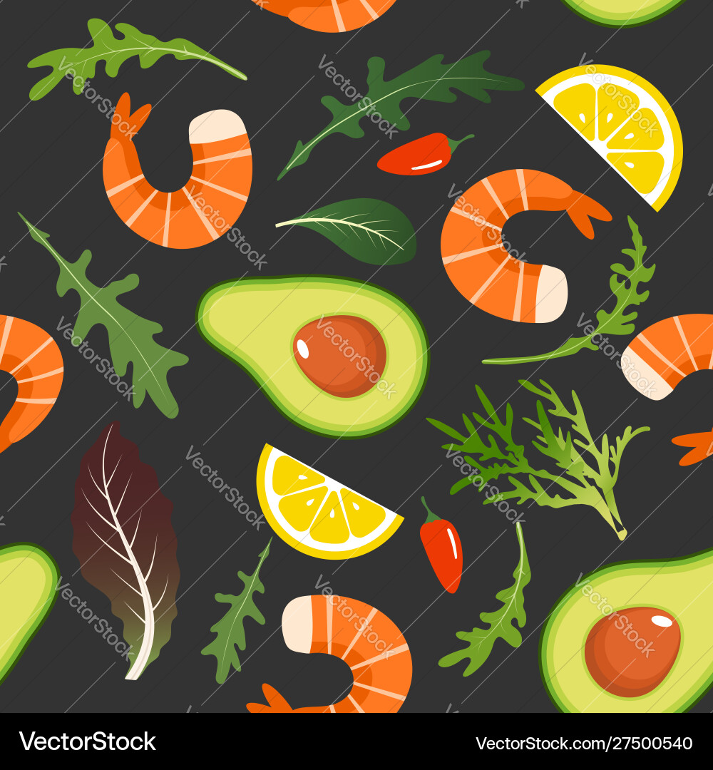 Seamless pattern on dark background with shrimp Seamless pattern on dark background with shrimp vector image