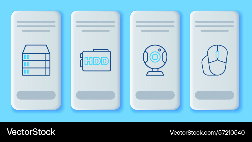 Set line hard disk drive hdd web camera server vector image
