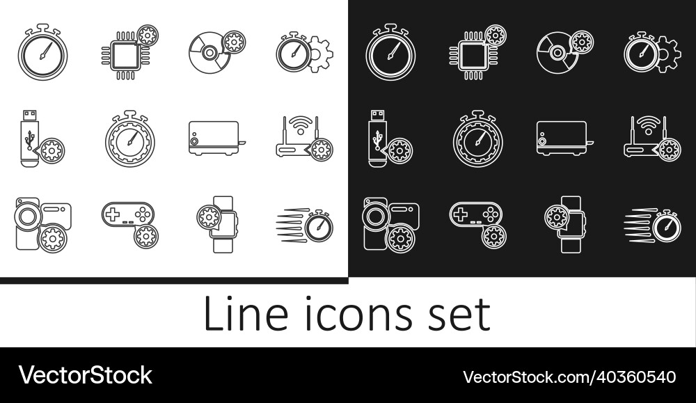Set line stopwatch router and wi-fi setting cd Set line stopwatch router and wi-fi setting cd vector image