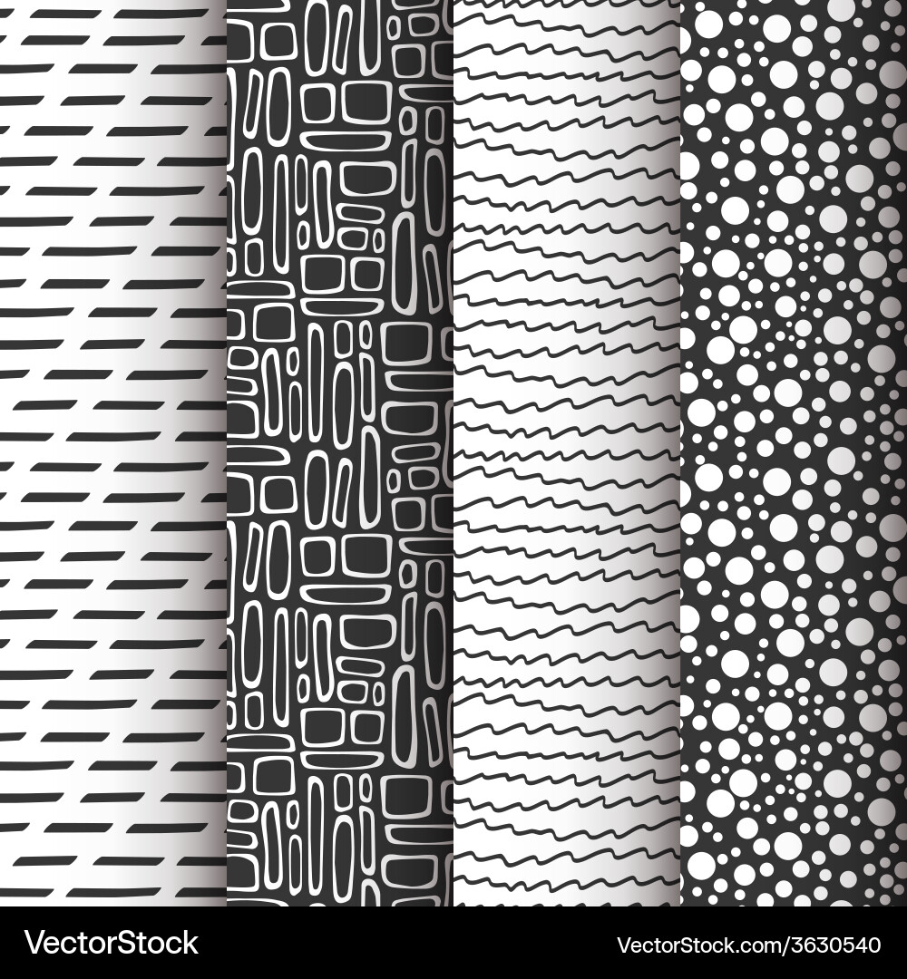 Set of 4 simple doodle seamless patterns vector image