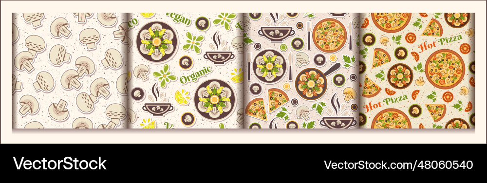 Set of seamless patterns with mushrooms Set of seamless patterns with mushrooms vector image
