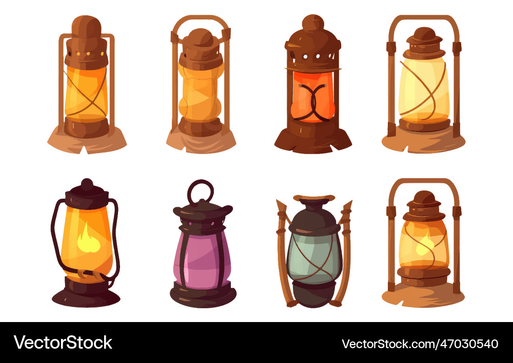 Ui set of kerosene lamp Ui set of kerosene lamp vector image