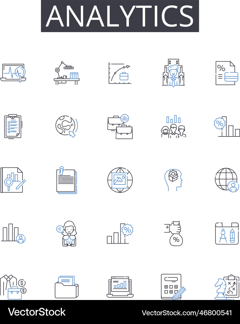 Analytics line icons collection data mining Vector Image